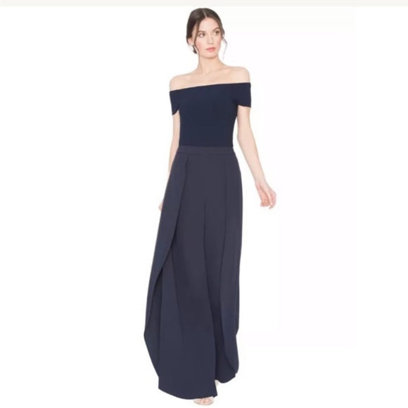 Alice + Olivia Larissa trousers navy high waisted medium flowy split leg tulip - Picture 3 of 15